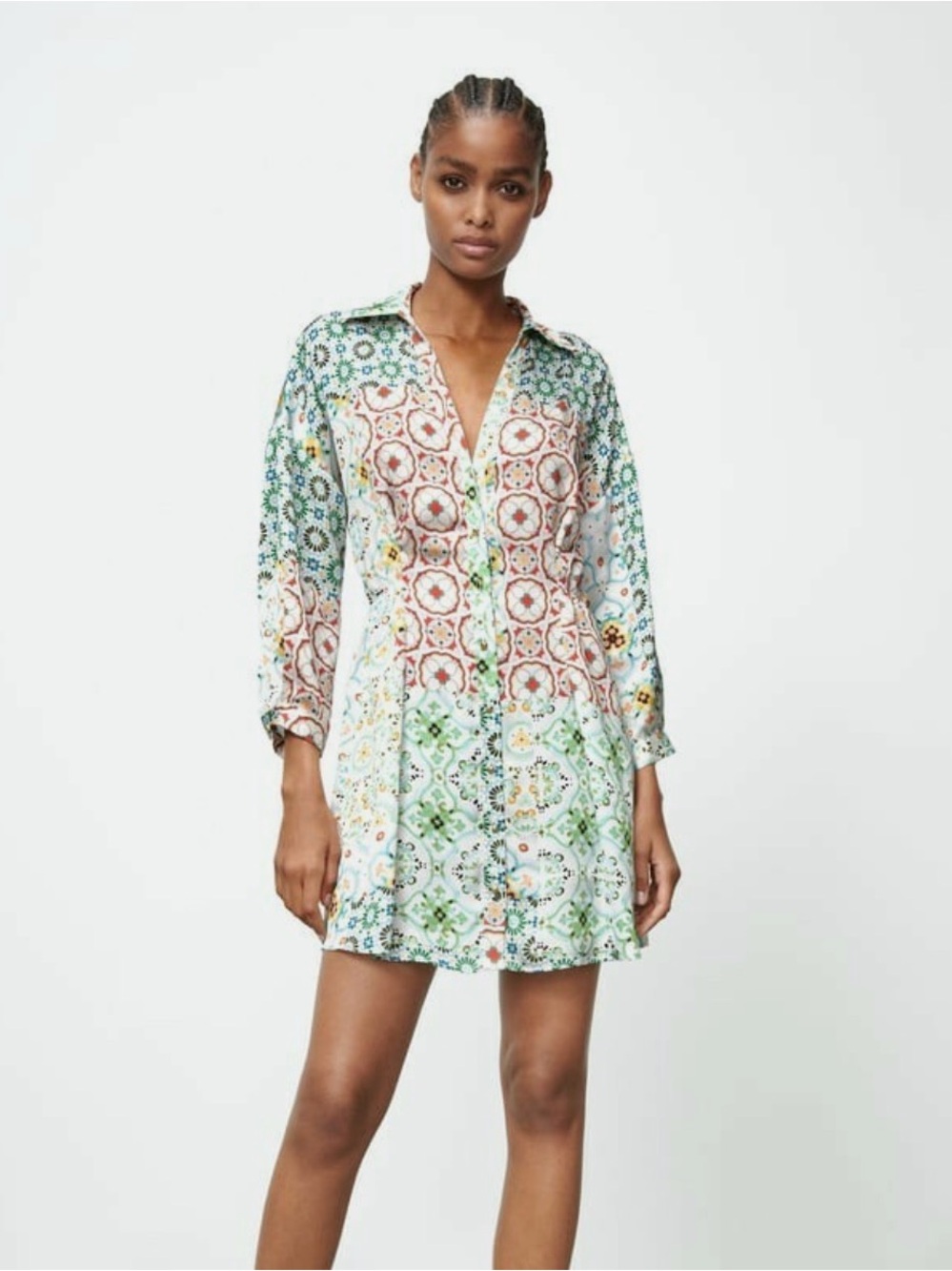 Zara Multi-Color Printed Button-Front Mini Dress